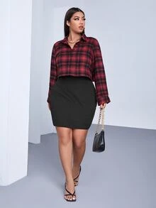 SHEIN SXY Plus Tartan Blouse & Bodycon Dress - Multicolor - View 4