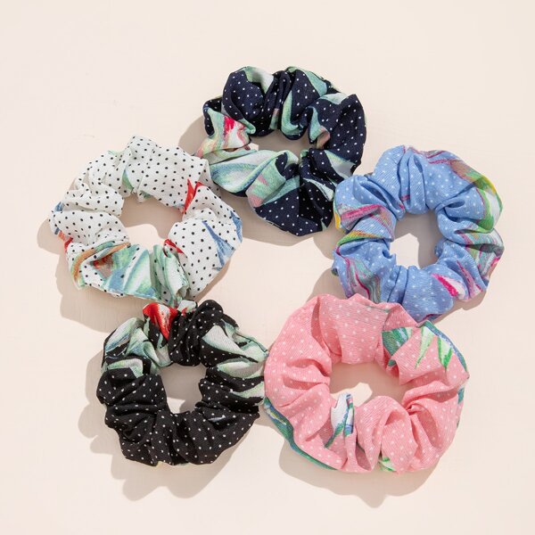 

5pcs Polka Dot Scrunchie, Multicolor