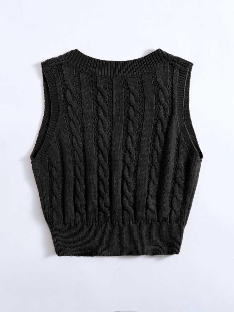 SHEIN Unity Cable Knit Sweater Vest - Black - View 2
