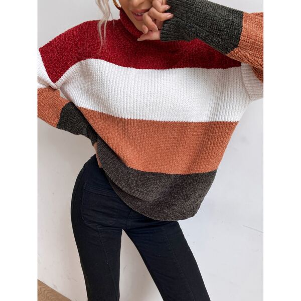 

Color Block Drop Shoulder Turtle Neck Sweater, Multicolor