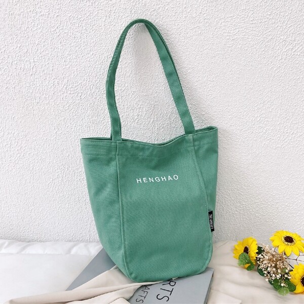 

Letter Graphic Shoulder Tote Bag, Green