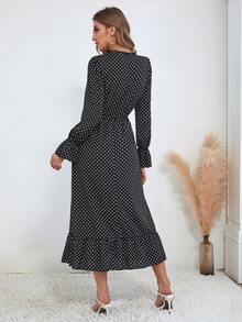 Đầm Ren lên Viên lá sen Chấm bi Thanh lịch - màu đen - Xem 2