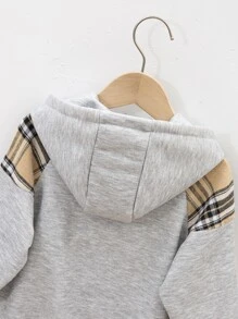 小男童格紋印花拉鏈連帽衫和衛褲 - 灰色 - 查看 4