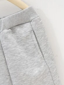 小男童格紋印花拉鏈連帽衫和衛褲 - 灰色 - 查看 5