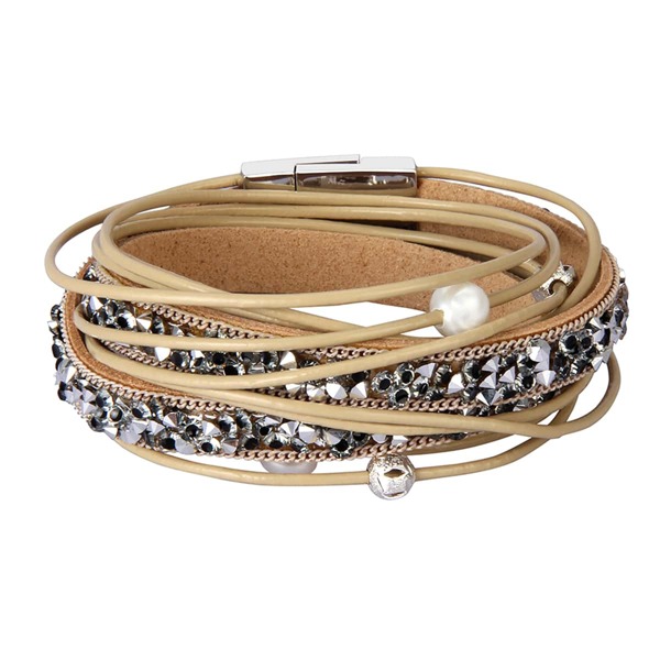 

Rhinestone & Faux Pearl Decor Bracelet, Khaki
