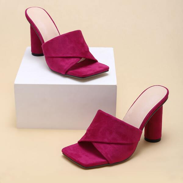 

Suede Wide Fit Chunky Mules, Hot pink