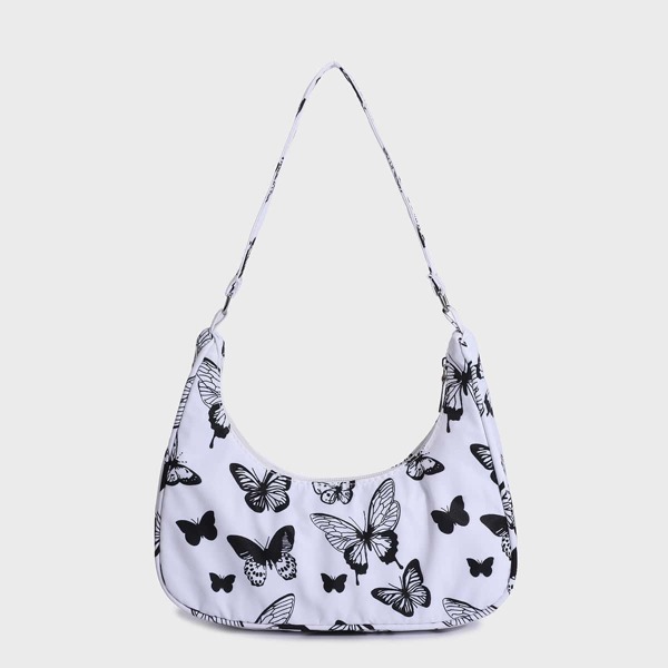 

Butterfly Graphic Baguette Bag, Black and white