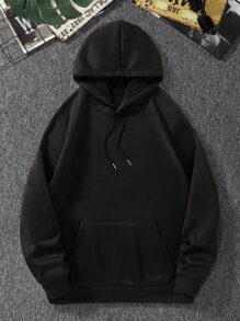 Manfinity Hypemode 男士袋鼠口袋抽繩保暖連帽衫 - 黑色 - 查看 1