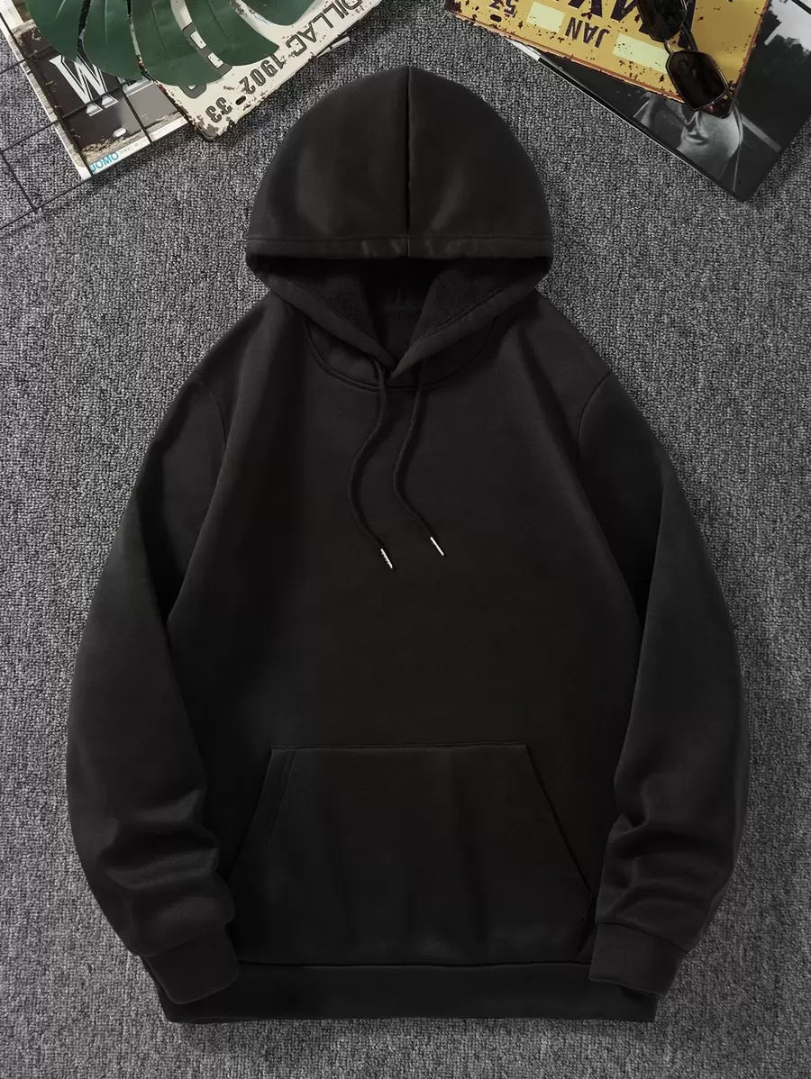 Manfinity Hypemode 男士袋鼠口袋抽繩保暖連帽衫 - 黑色 - 查看 1