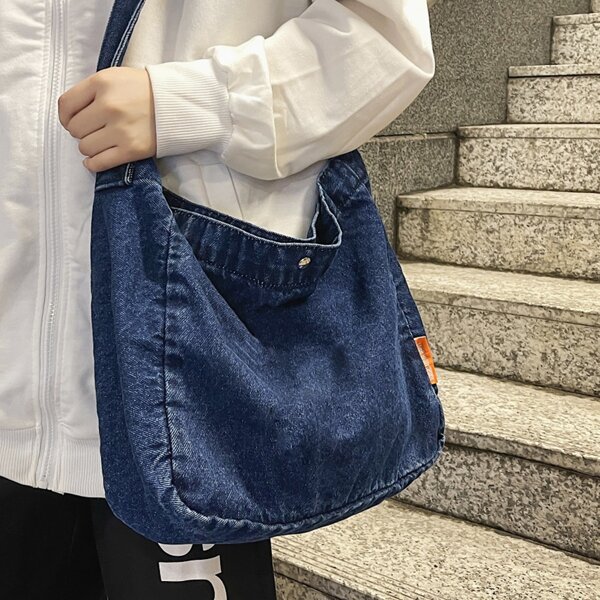 

Men Minimalist Denim Crossbody Bag, Blue