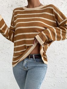 SHEIN Essnce Jersey con patrón de rayas de hombros caídos con diseño de botón - Multicolor - Ver 5