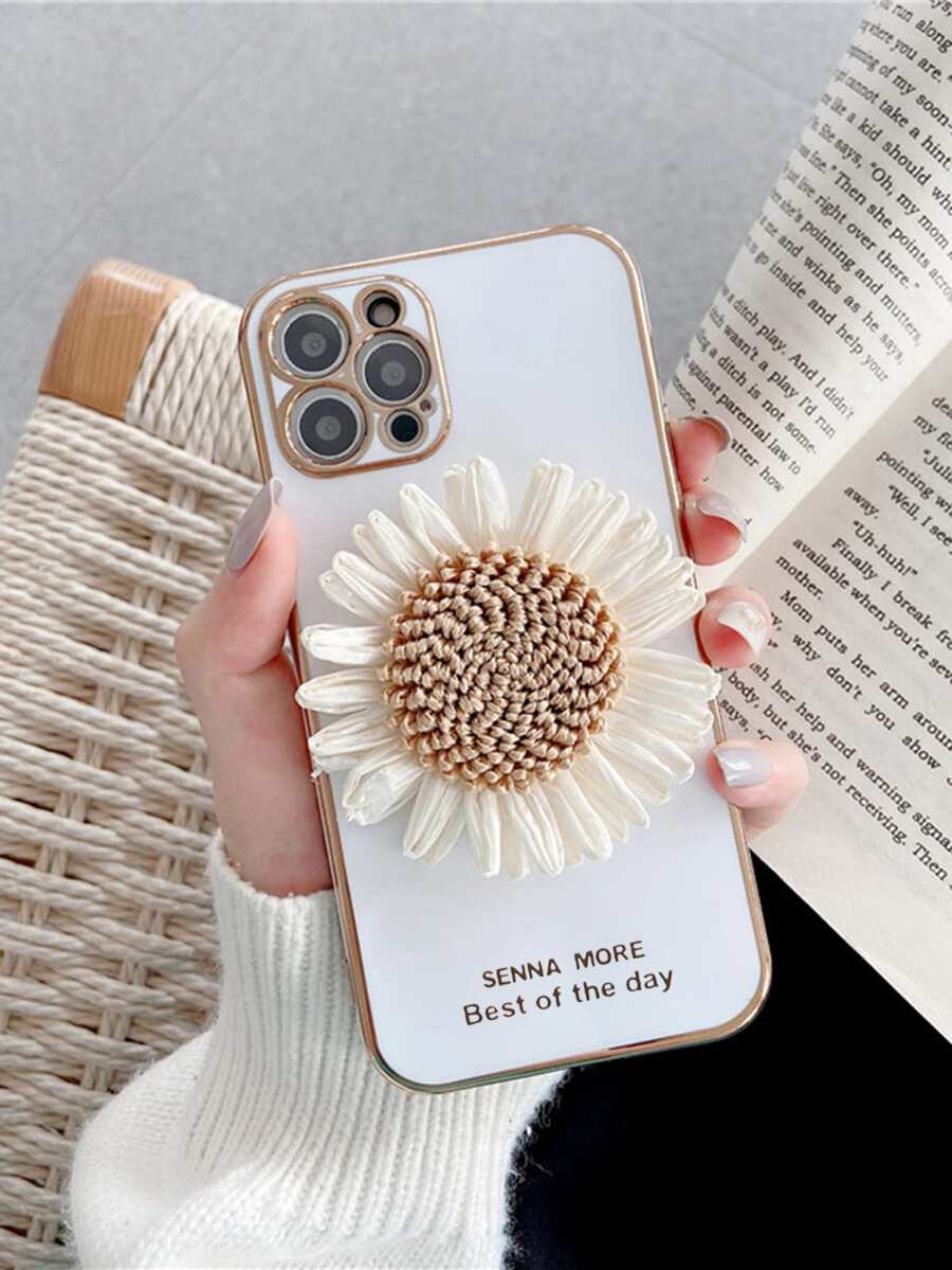 Vỏ điện thoại trang trí hoa cúc 3D - trắng - Xem 1