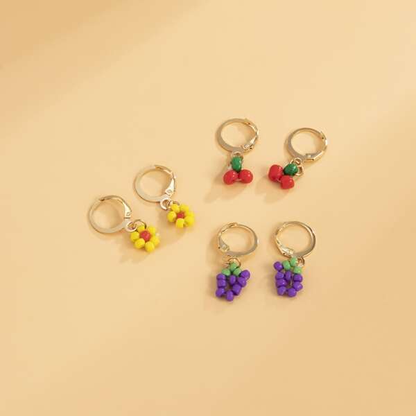 

3pairs Girls Beaded Fruit Decor Earrings, Multicolor
