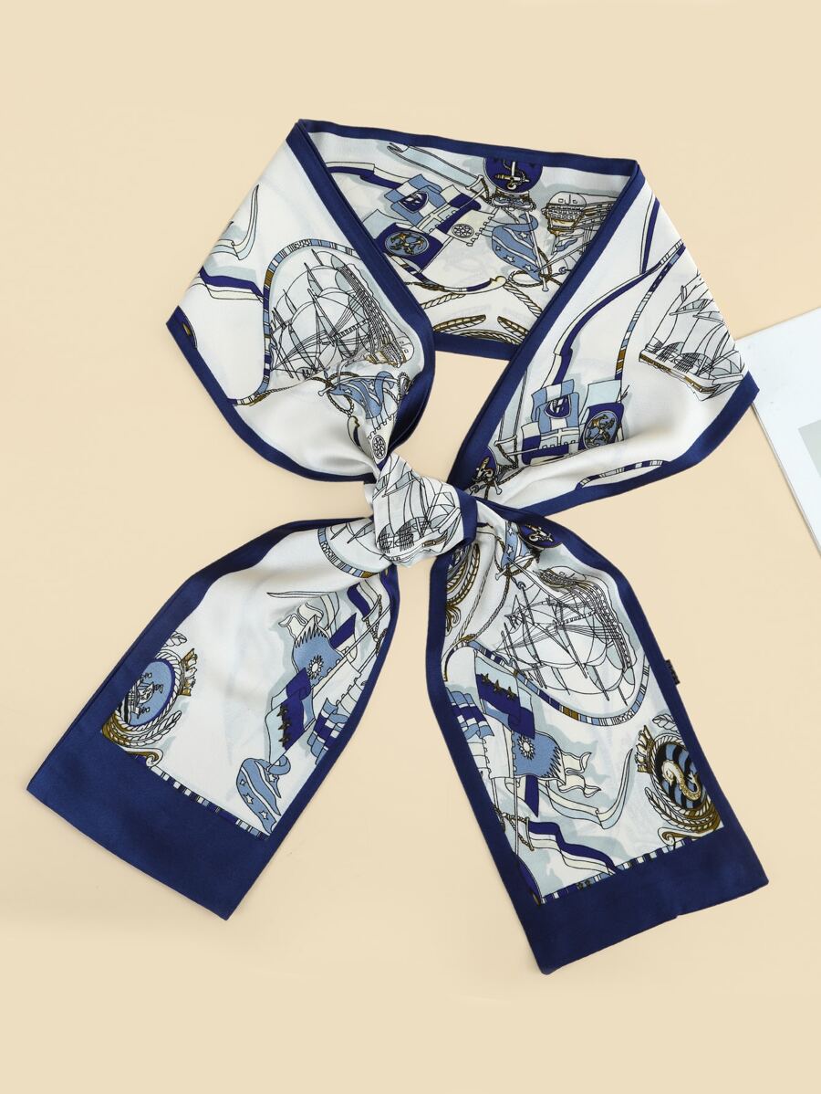 Sailing Boat Print Skinny Scarf - Multicolor - View 1