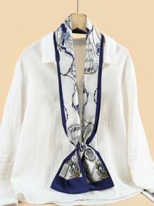 Sailing Boat Print Skinny Scarf - Multicolor - View 2
