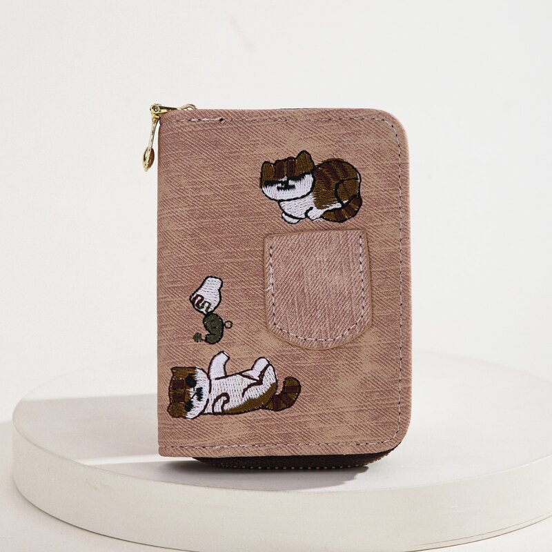 

Cat Embroidery Zip Purse, Pink