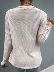 SHEIN Unity 素色落肩袖前紐扣接縫T恤 - 藕粉色 - 查看 2