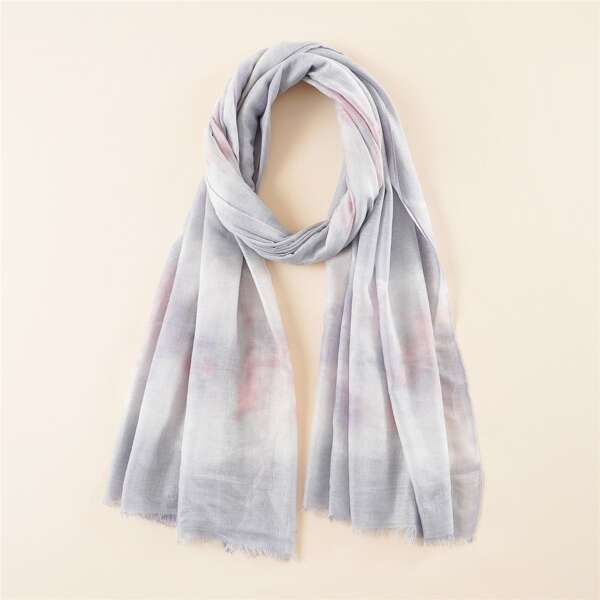 

Raw Hem Tie Dye Scarf, Grey