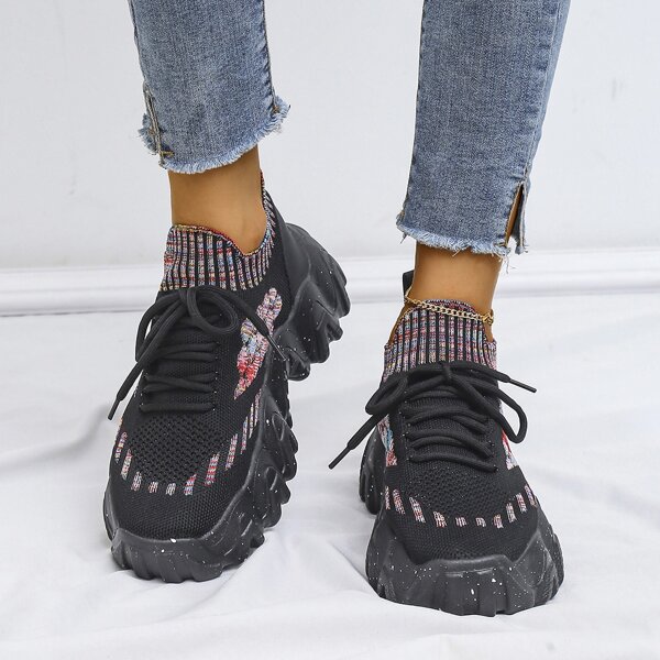 

Graphic Print Lace Up Front Chunky Sneakers, Multicolor