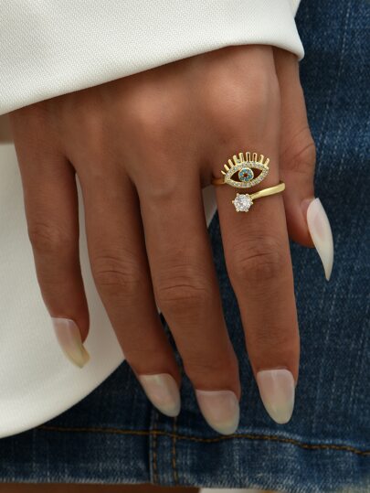 Anillo abierto zirconia cúbica con diseño de ojo