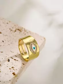 Cubic Zirconia Eye Decor Ring - Yellow Gold - View 1