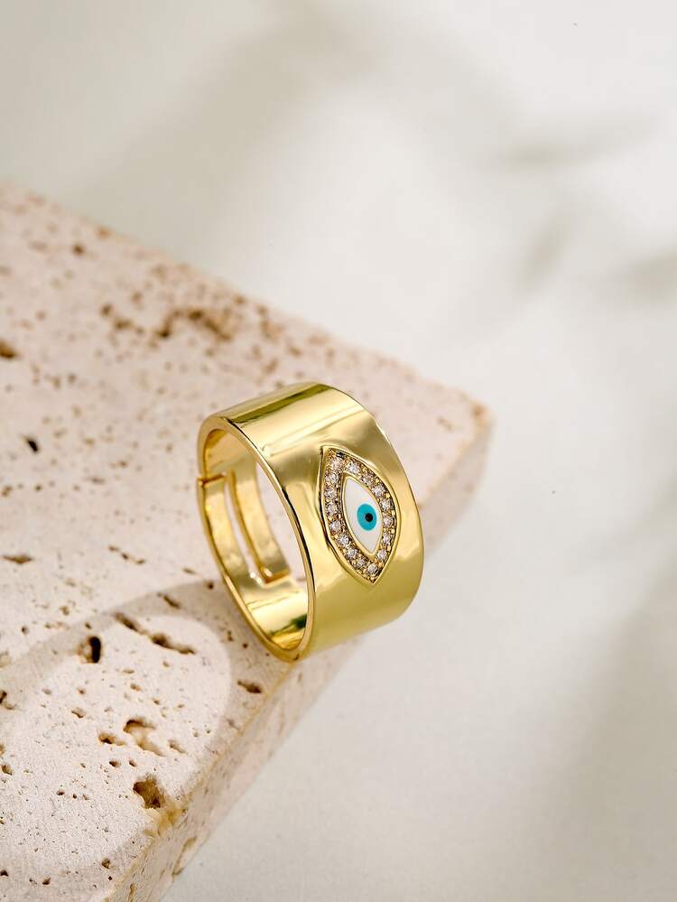 Anillo zirconia cúbica con diseño de ojo - Amarillo Oro - Añade 1