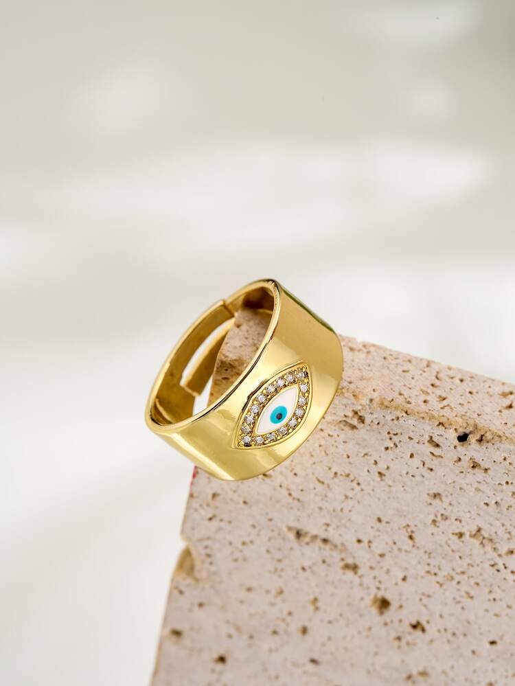 Anillo zirconia cúbica con diseño de ojo - Amarillo Oro - Añade 2