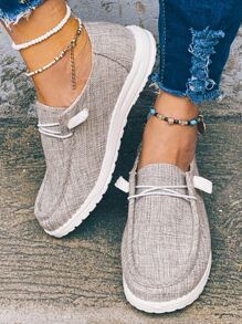 女士灰色時尚素色一腳蹬運動鞋帶前系帶適用於休閒穿戴 - 灰色 - 查看 9