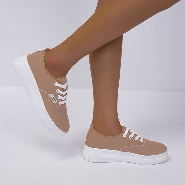 

Minimalist Lace Up Front Casual Shoes, Khaki