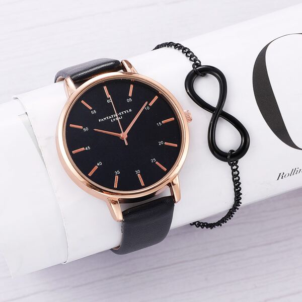 

1pc Minimalist Round Pointer Quartz Watch & 1pc Bracelet