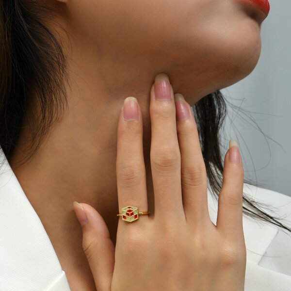 

18K Gold Plated Zircon Ring, Multicolor