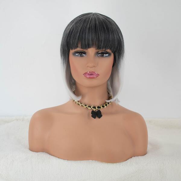 

Ombre Short Straight Wig With Bangs, Multicolor