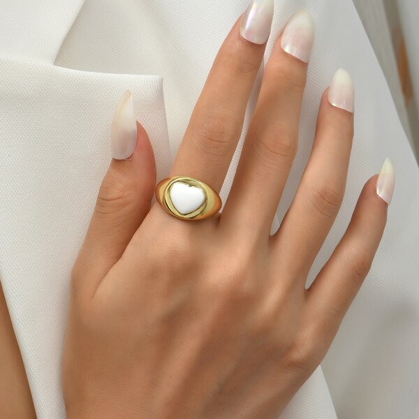 

18K Gold Plated Heart Decor Ring, Multicolor