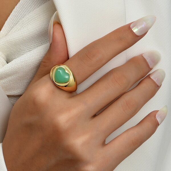 

18K Gold Plated Heart Decor Ring, Multicolor