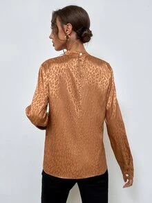 Allover Print Choker Neck Blouse - Ginger - View 2