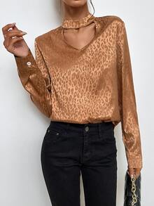 Allover Print Choker Neck Blouse - Ginger - View 3