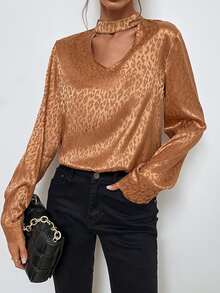 Allover Print Choker Neck Blouse - Ginger - View 4