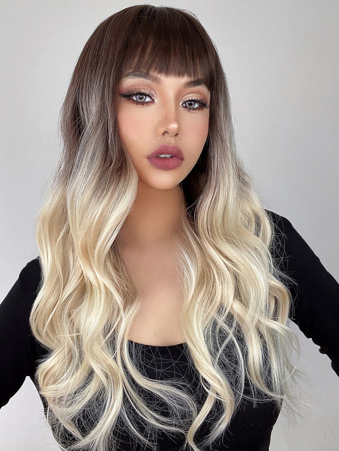 Ombre Long Curly Wig With Bangs