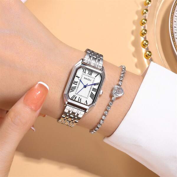 

1pc Simple Rectangle Pointer Quartz Watch & 1pc Bracelet