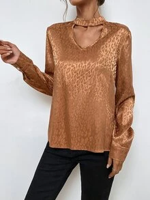 Allover Print Choker Neck Blouse - Ginger - View 5