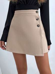 Chiquease High Waist Wool-Mix Wrap Skirt
