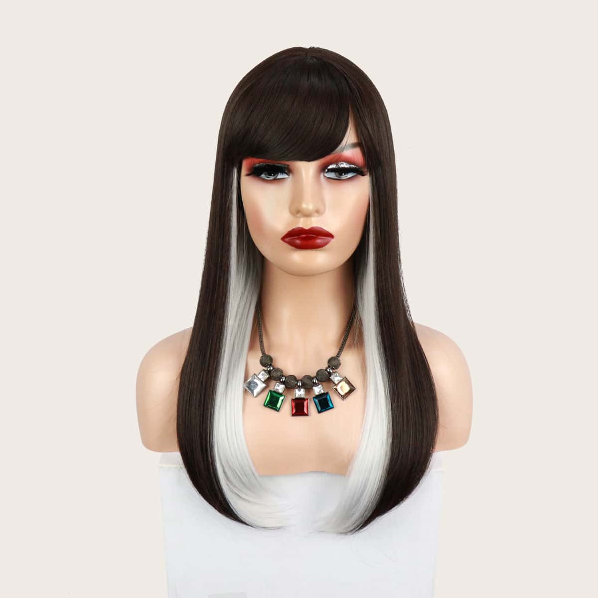 

Two Tone Long Straight Wig With Bangs, Multicolor