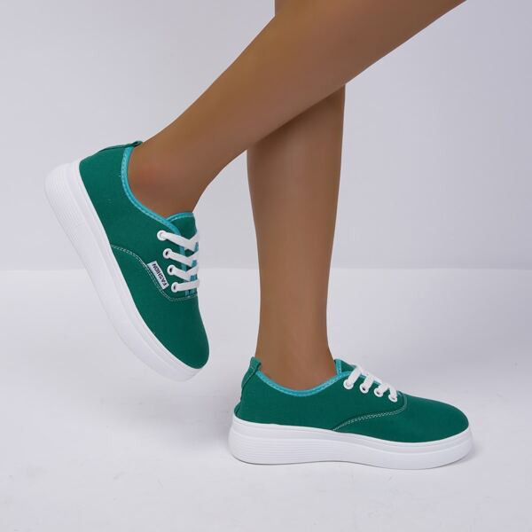 

Minimalist Lace-up Front Canvas Shoes, Green