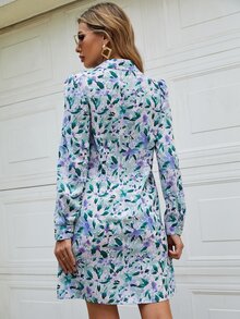 Allover Floral Print Shirt Dress - Multicolor - View 2