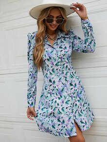 Allover Floral Print Shirt Dress - Multicolor - View 4