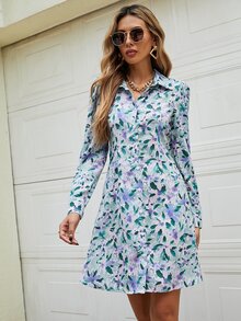 Allover Floral Print Shirt Dress - Multicolor - View 6
