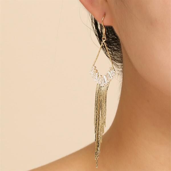 

14K Gold Plated Zircon Decor Drop Earrings