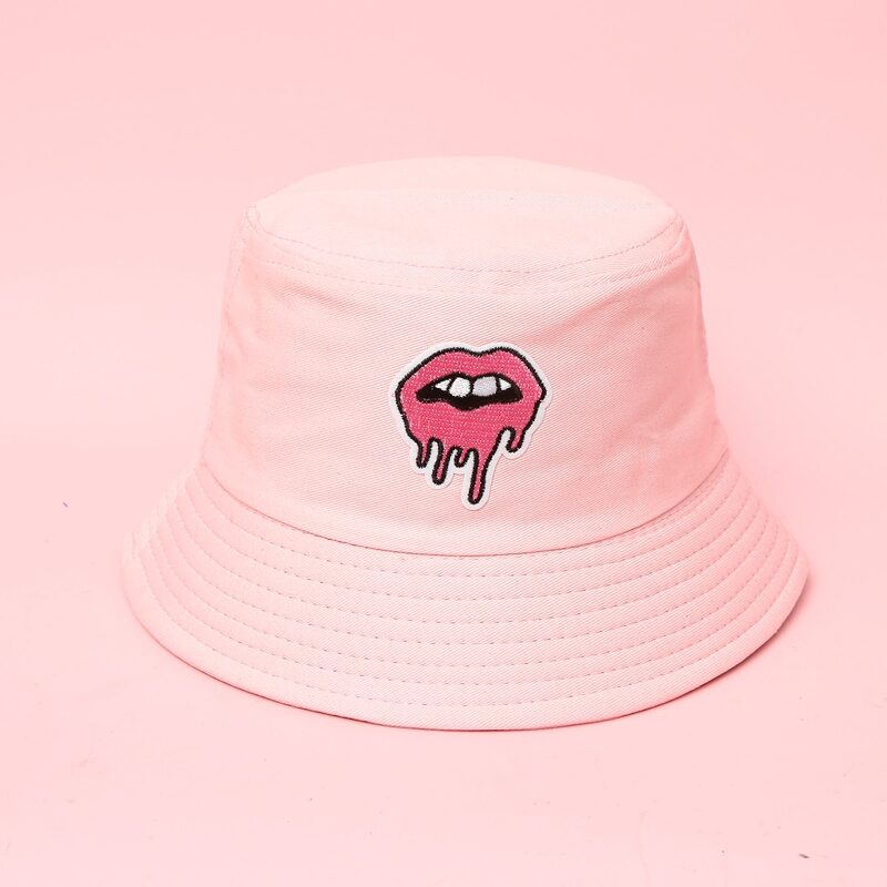 

Lip Embroidery Bucket Hat, Pink