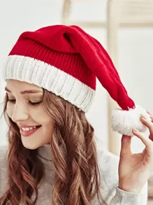 1 件女士红色针织圣诞帽，适合圣诞节冬季秋季 - 紅白色 - 查看 1