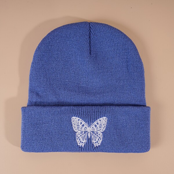 

Butterfly Embroidered Beanie, Dusty blue